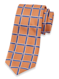 Windowpane Woven Silk Tie - Melon/blue