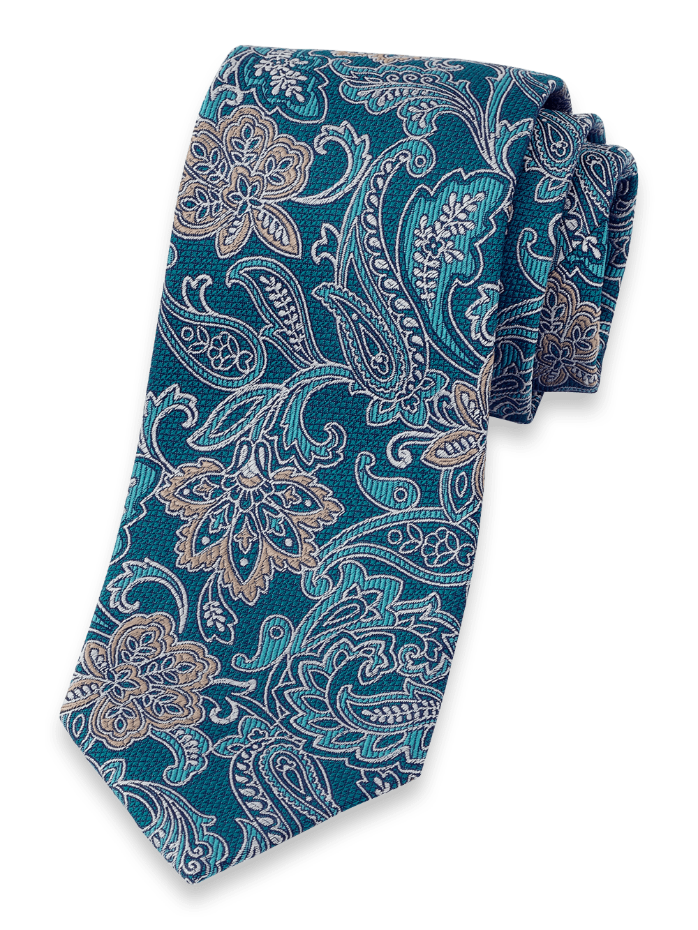 Product Image of Paisley Woven Silk Tie-Teal/Tan