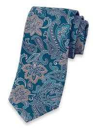 Paisley Woven Silk Tie - Teal/tan