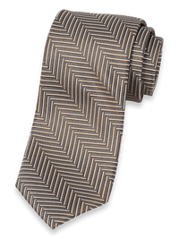 Herringbone Woven Silk Tie - Brown Multi