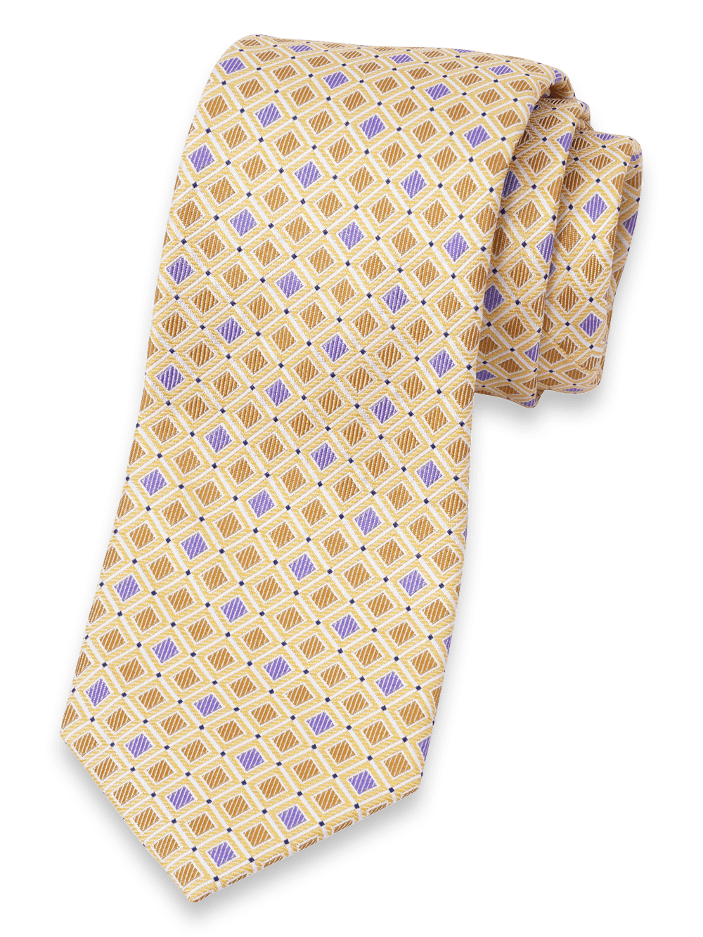 Product Image of Geometric Woven Silk Tie-Gold/Purple