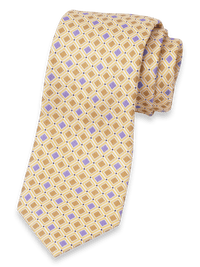 Geometric Woven Silk Tie - Gold/purple
