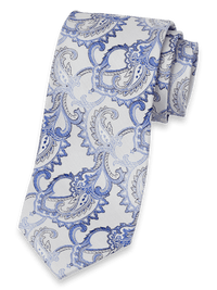 Paisley Woven Silk Tie - White/blue