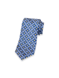Geometric Woven Silk Tie - Blue/yellow
