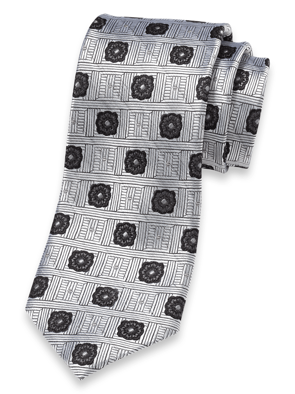 Product Image of Medallion Woven Silk Tie-Silver