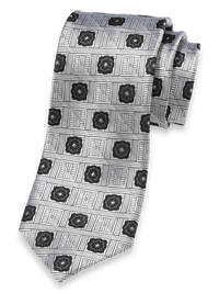Medallion Woven Silk Tie - Silver