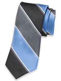 Stripe Woven Silk Tie - Blue/grey