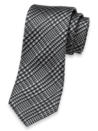 Plaid Woven Silk Tie - Grey