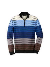Cotton Quarter Zip Mock Neck Sweater - Multi