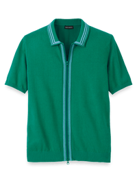 Cotton Full Zip Polo - Green