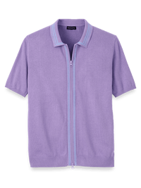 Cotton Full Zip Polo - Purple