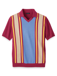 Cotton V-neck Polo - Burgundy