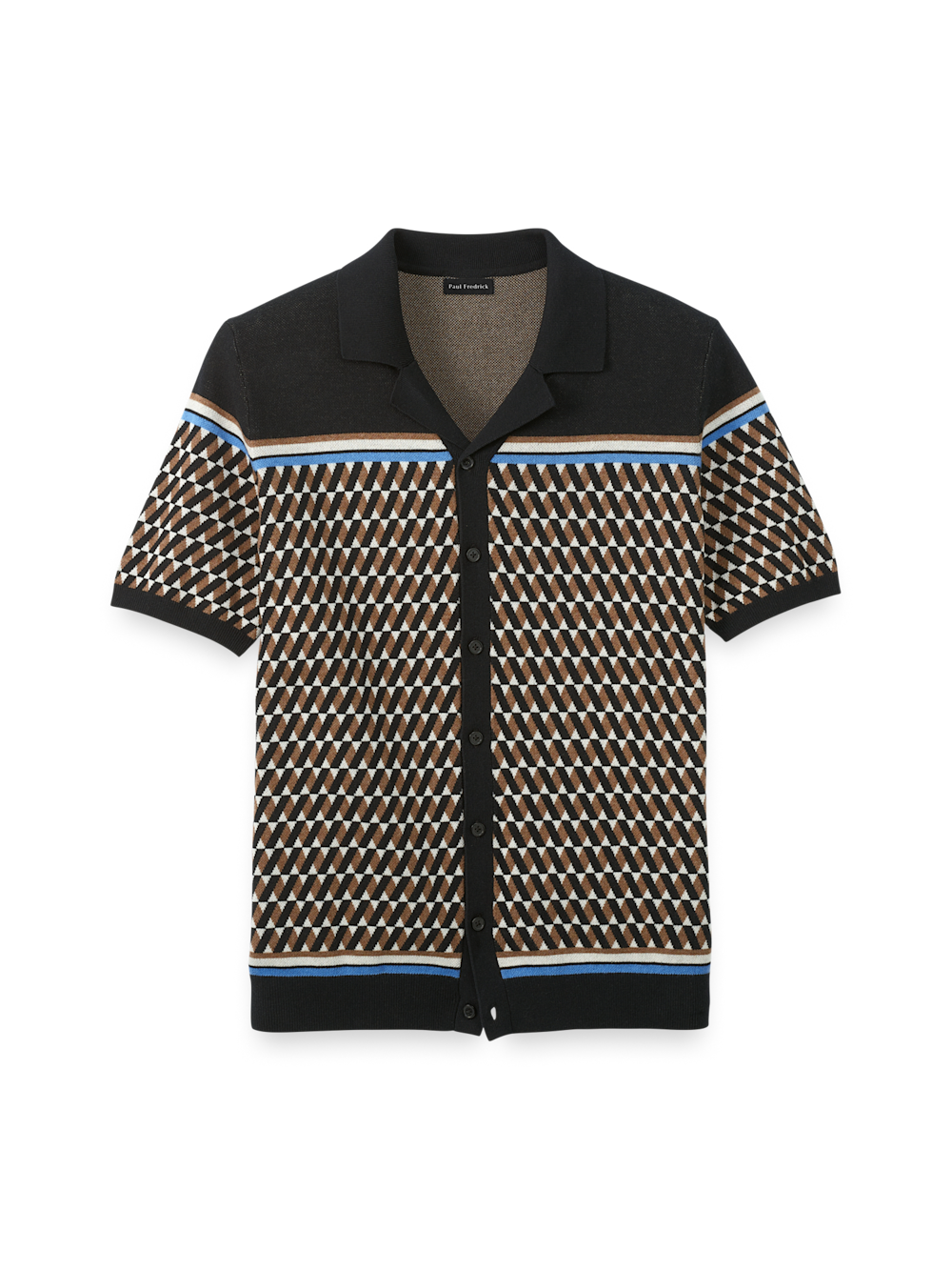 Product Image of Cotton Button Front Camp Collar Sweater-Black/Brown