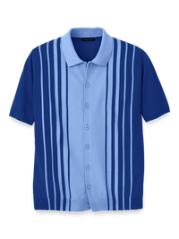 Cotton Button Front Polo - Blue