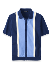 Cotton Button Front Polo - Navy