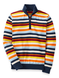 Cotton Quarter Zip Mock Neck Sweater - Multi