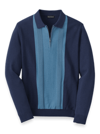 Cotton Quarter Zip Polo - Blue