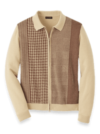 Cotton Full Zip Polo - Brown