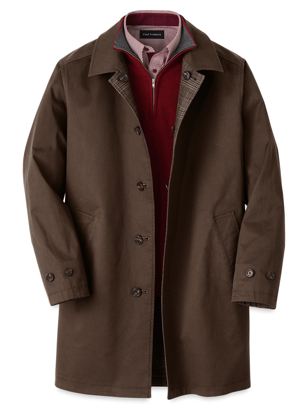 Product Image of Wool / Cotton Stretch Reversible Plaid Trench Coat-Dark Brown/Brown Plaid