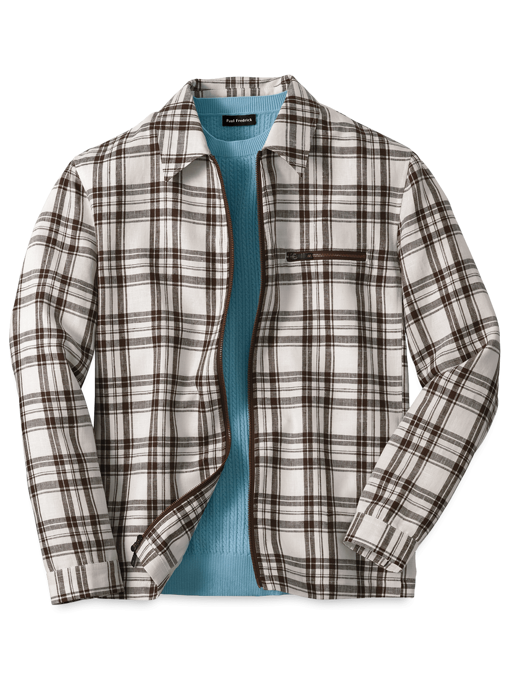 Product Image of Linen Plaid Shirt Jacket-Brown/White