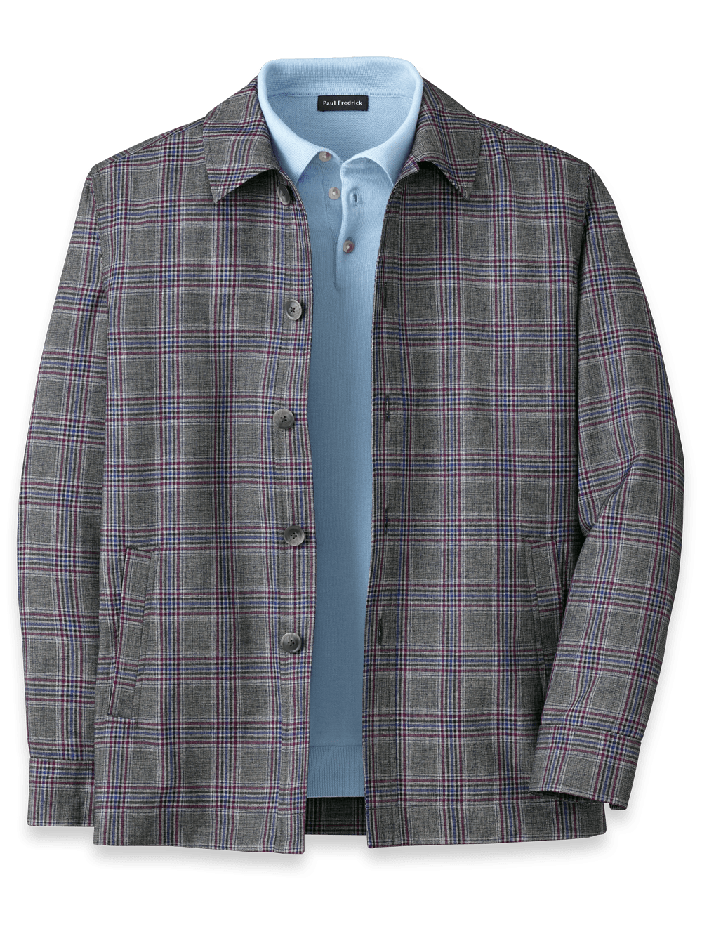 Product Image of Microfiber Plaid Shirt Jacket-Charcoal