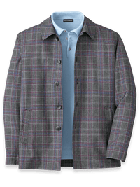 Microfiber Plaid Shirt Jacket - Charcoal